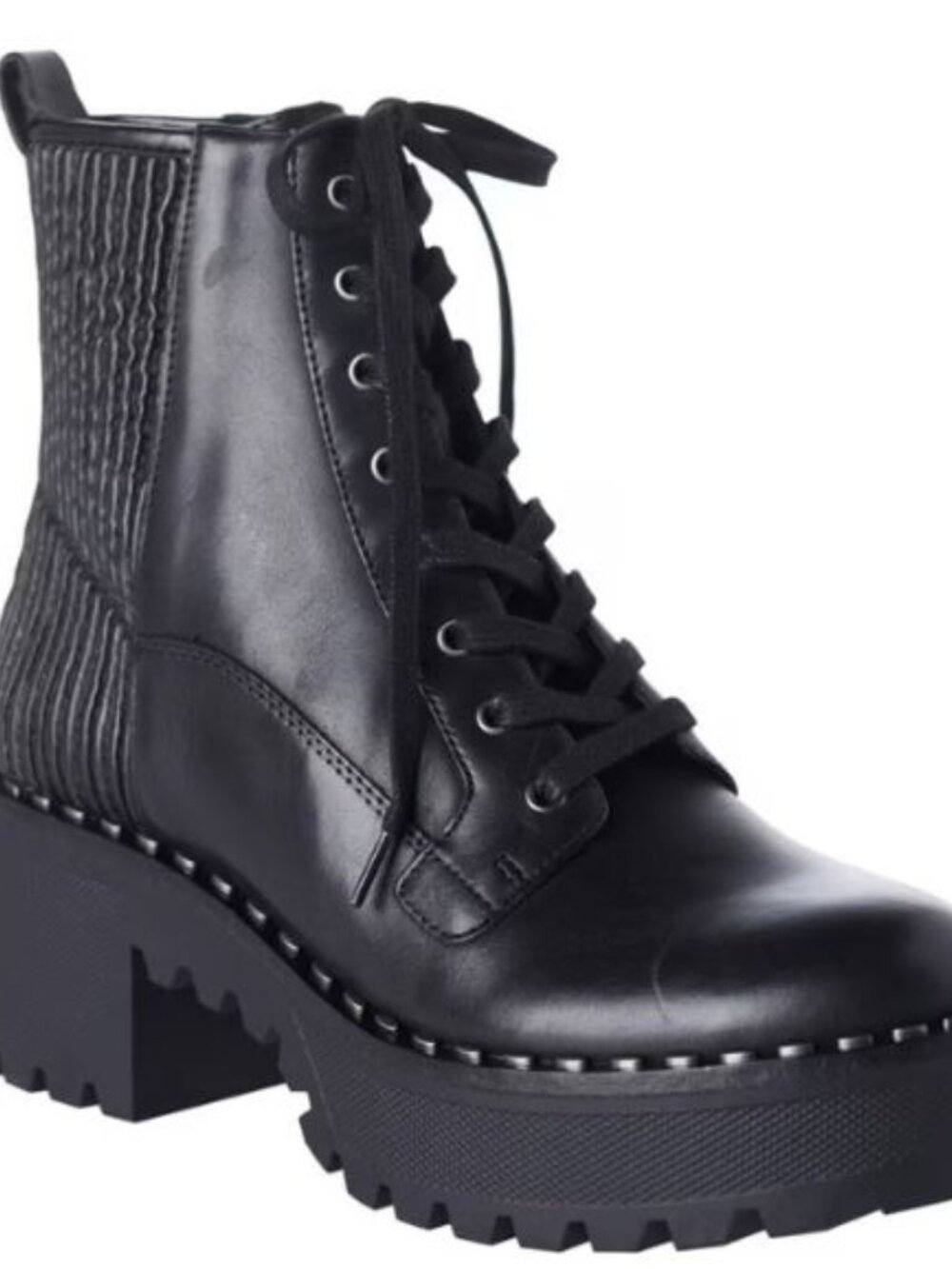 VINCE CAMUTO Women's Black Leather Zipper/Lace-Up Chunky Combat Boots SIZE 8M